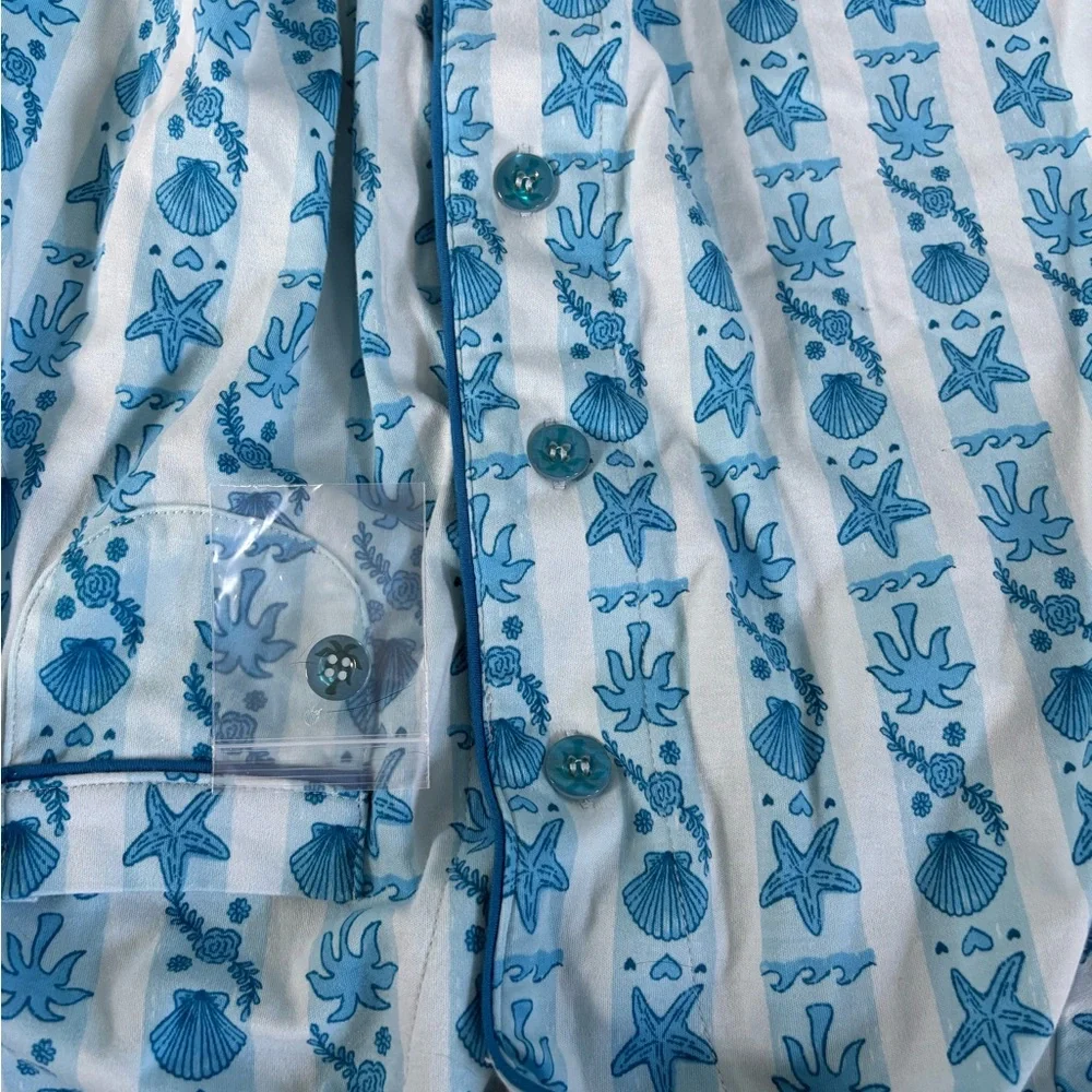 Pink Palm Puff Blue Printed Pajama Set - Picture 15 of 16